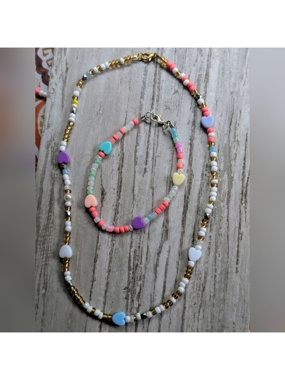 Colorful Valentine's Day Beaded Necklace And Matching Bracelet